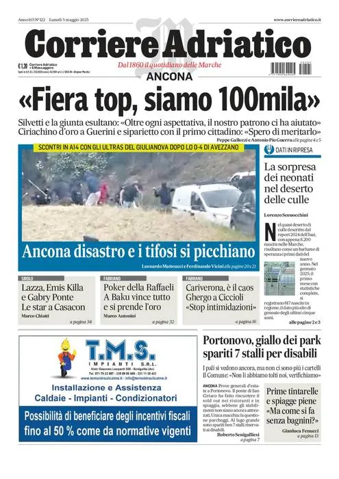 Prima-pagina-corriere adriatico-edizione-di-oggi-05-05-2025
